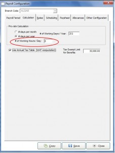 Calculation Tab - Payroll Configuration Form