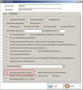 Payroll Type Setup: Split Basic Hours Option